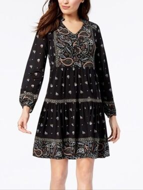 Women's Size Large paisley tiered long-sleeve dress Indie Fairy